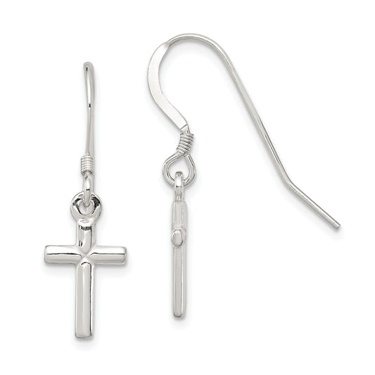 Sterling Silver Polished Latin Cross Dangle Earrings