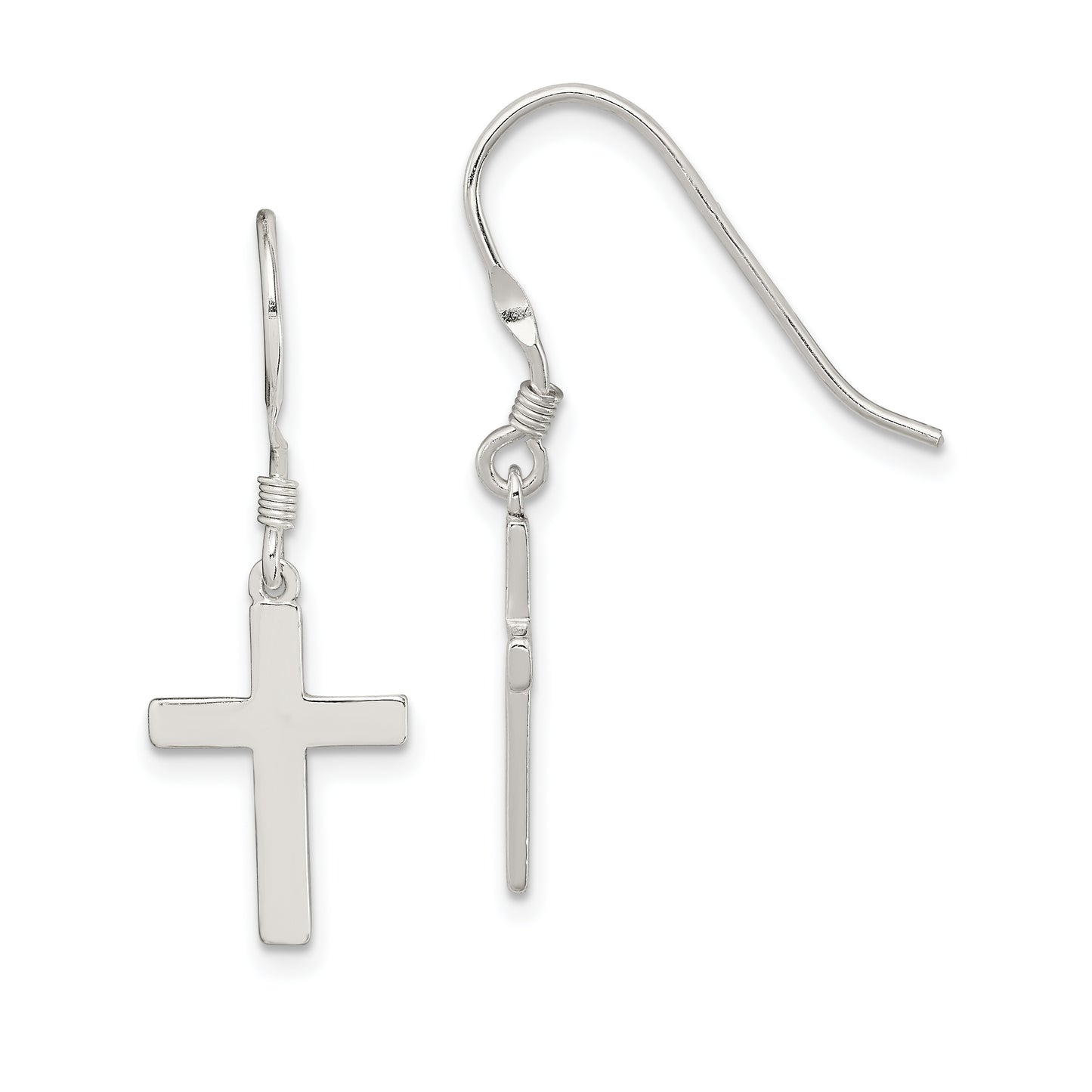 Sterling Silver Rhodium-Plated Polished Cross Dangle Earrings