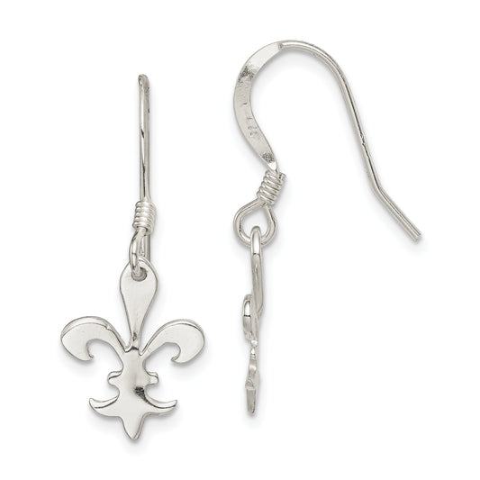 Sterling Silver Polished Fleur De Lis Dangle Earrings