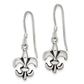 Sterling Silver Polished & Antiqued Fleur De Lis Dangle Earrings