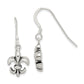 Sterling Silver Polished & Antiqued Fleur De Lis Dangle Earrings