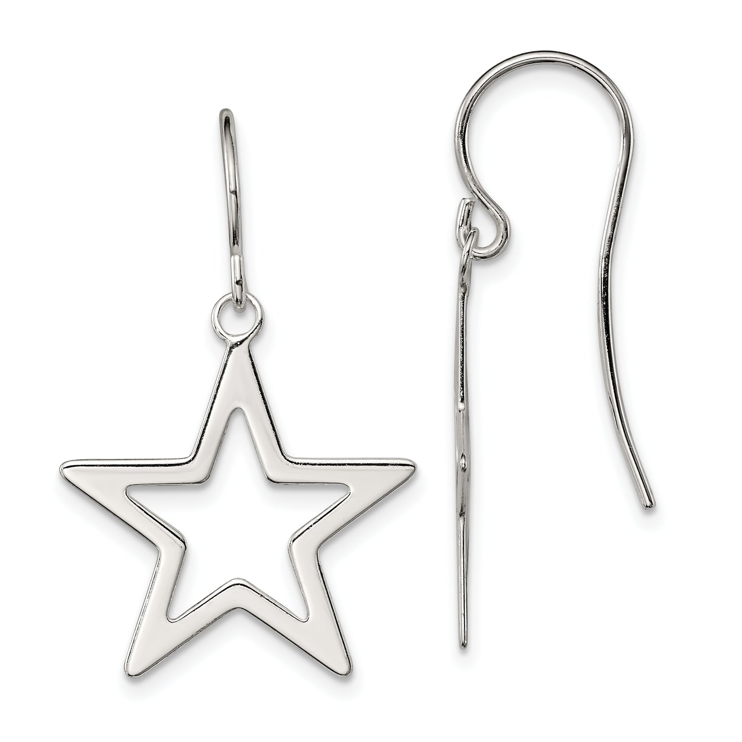 Sterling Silver Polished Star Dangle Earrings