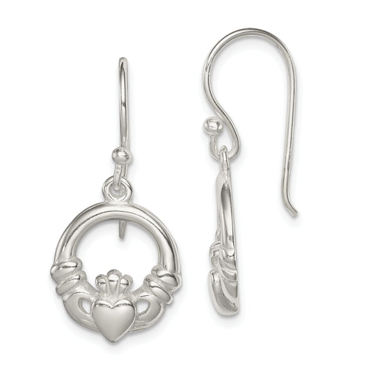 Sterling Silver Polished Claddagh Dangle Earrings