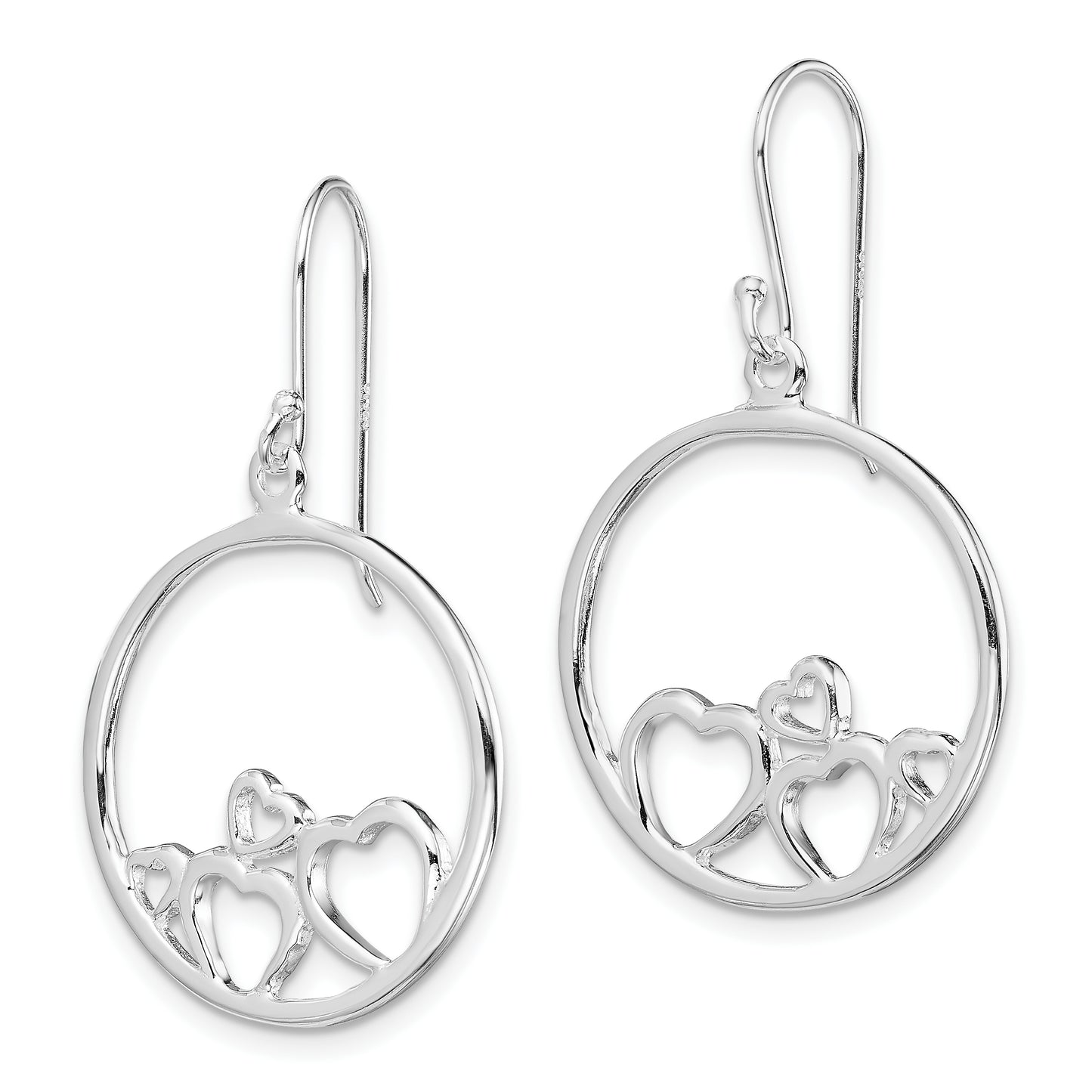 Sterling Silver Rhodium-Plated Polished Open Hearts Circle Dangle Earrings