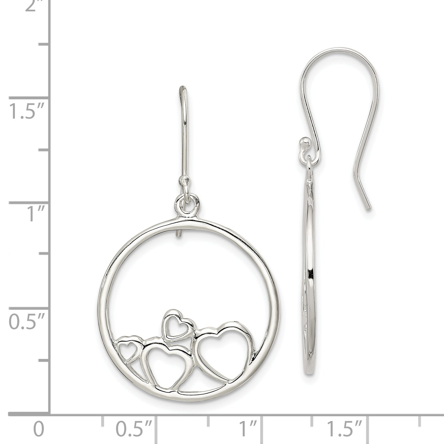 Sterling Silver Rhodium-Plated Polished Open Hearts Circle Dangle Earrings