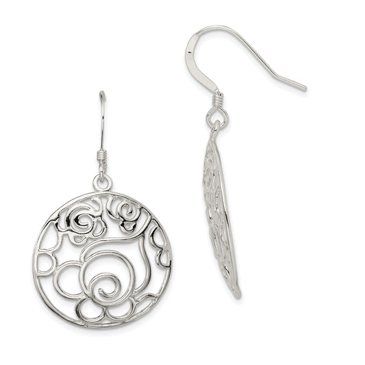 Sterling Silver Polished Fancy Circle Dangle Earrings