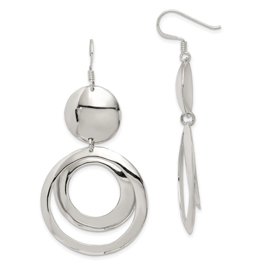 Sterling Silver Polished Fancy Circle Dangle Earrings