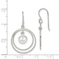 Sterling Silver Rhodium-Plated Circles W/Peace Symbol Dangle Earrings