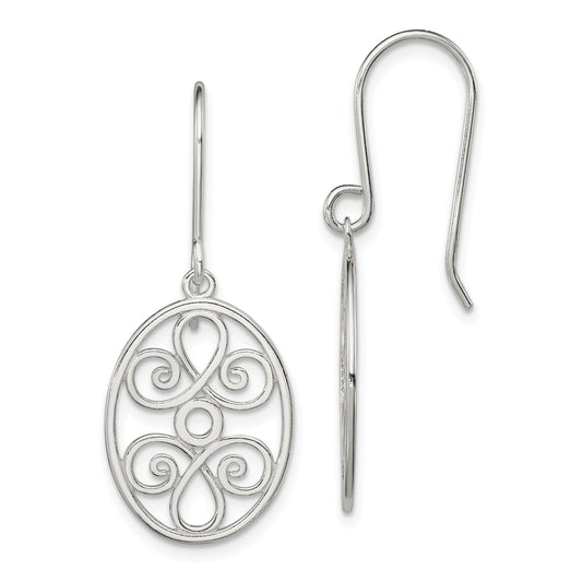 Sterling Silver Polished Filigree Oval Dangle Earrings