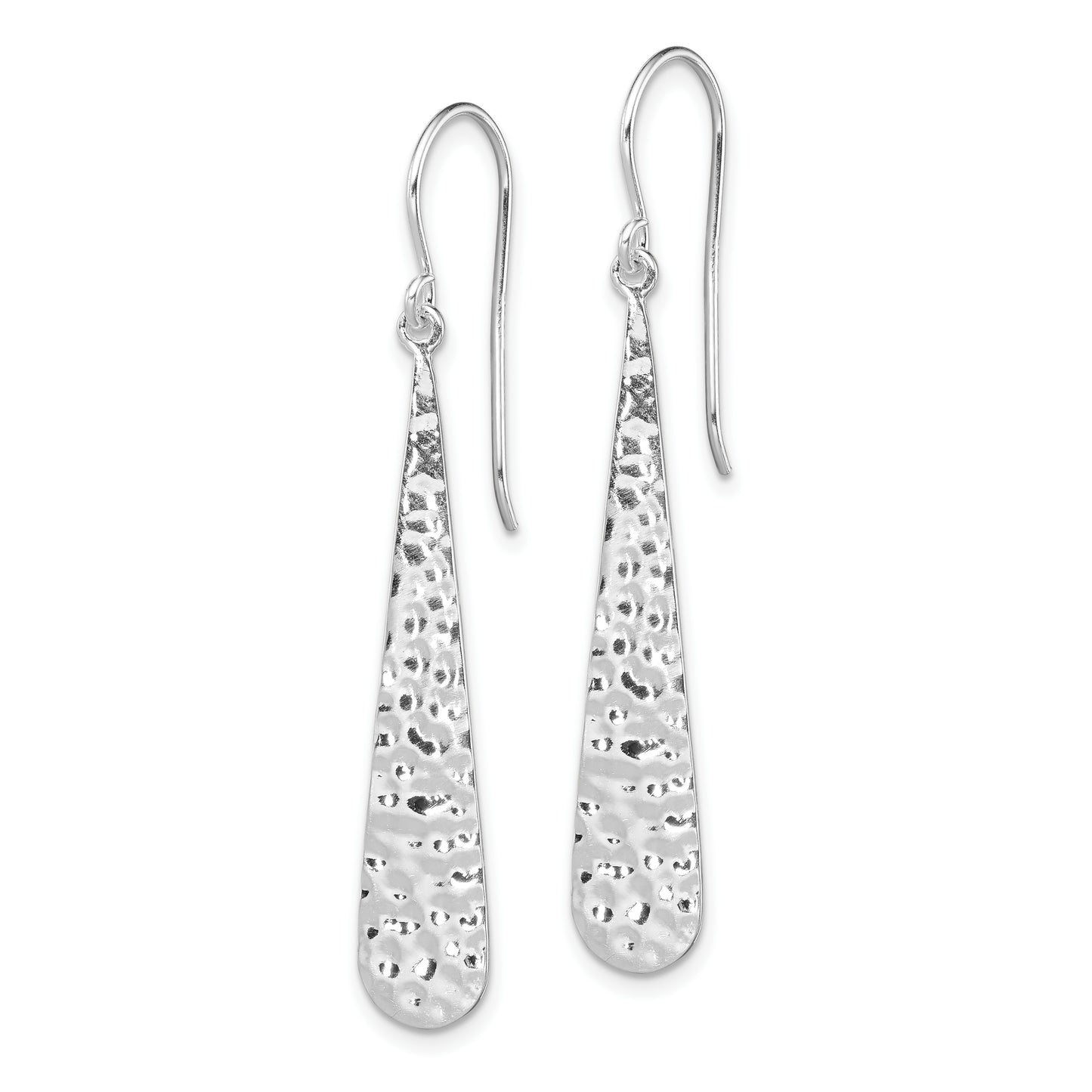 Sterling Silver Rhodium-Plated Hammered Teardrop Dangle Earrings