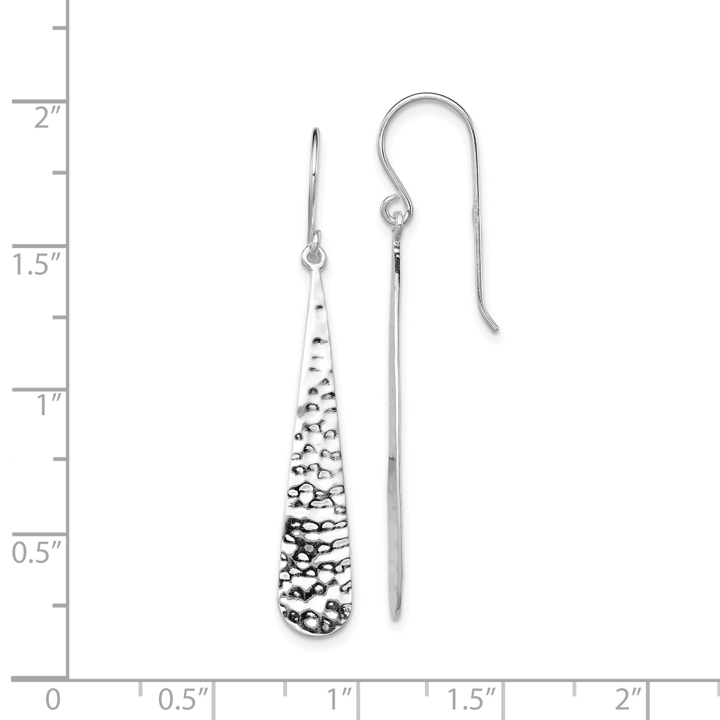 Sterling Silver Rhodium-Plated Hammered Teardrop Dangle Earrings