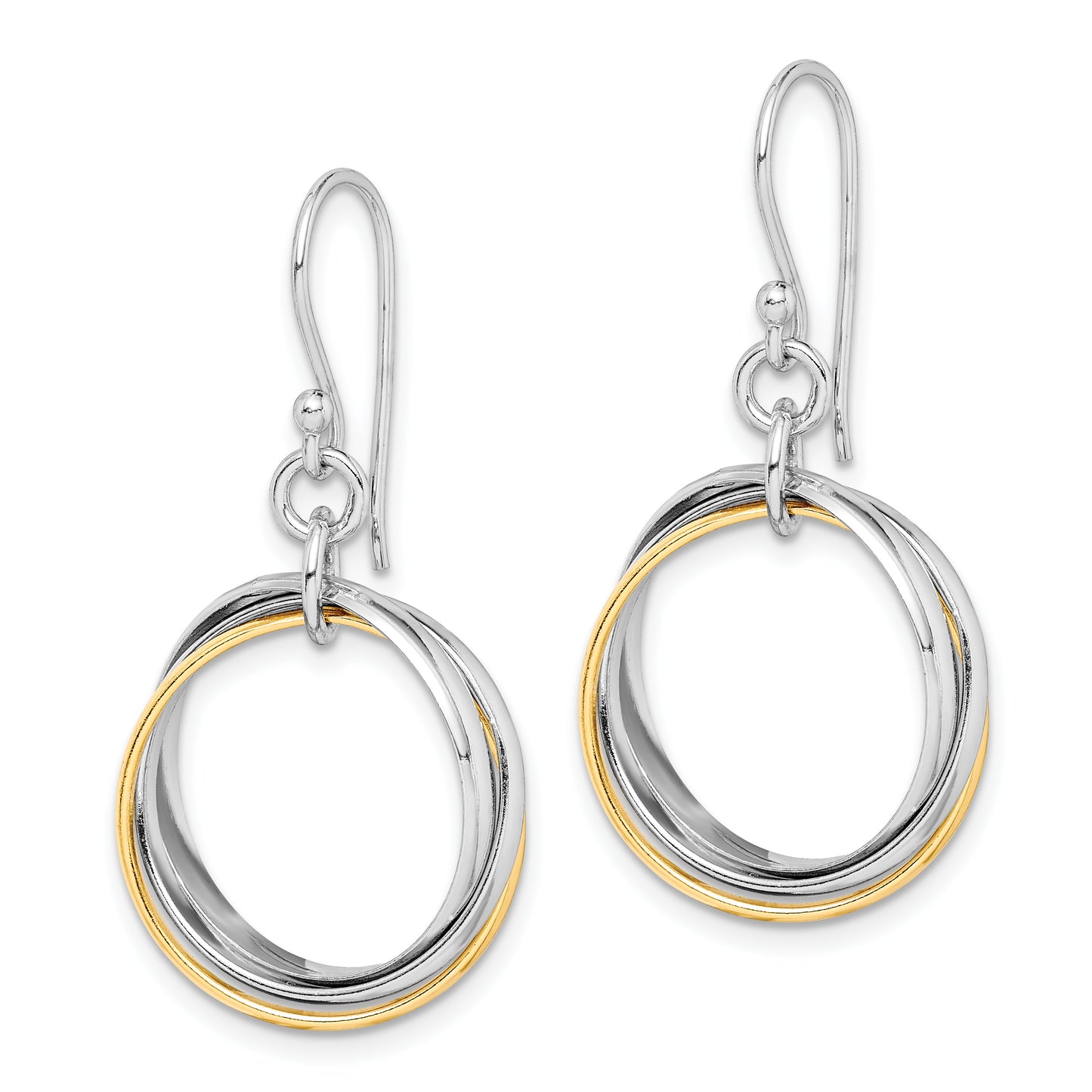 Sterling Silver Rhodium & Gold-Plated Triple Circle Dangle Earrings