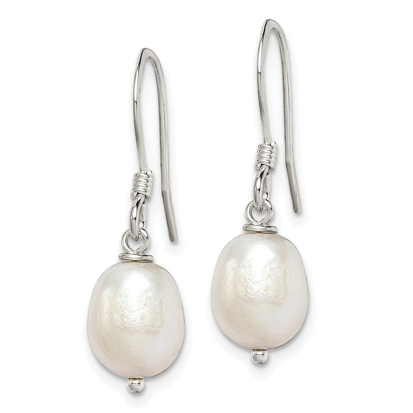 Sterling Silver Polished White 7-8mm Freshwater Cultured Pearl Dangle Earrings