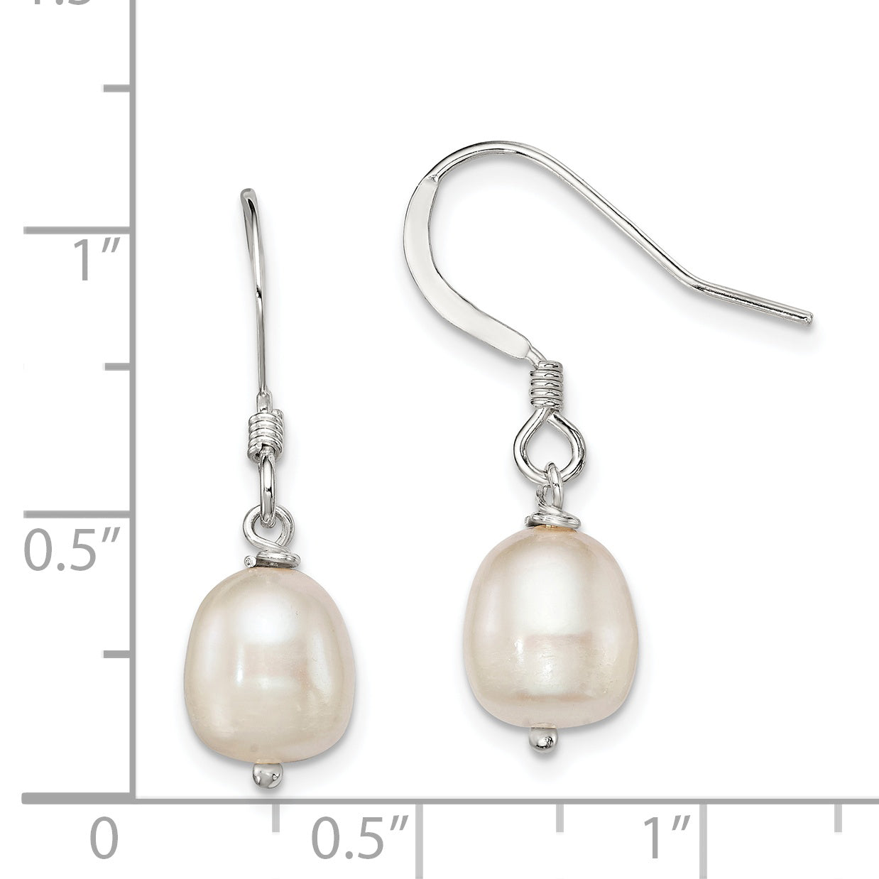 Sterling Silver Polished White 7-8mm Freshwater Cultured Pearl Dangle Earrings