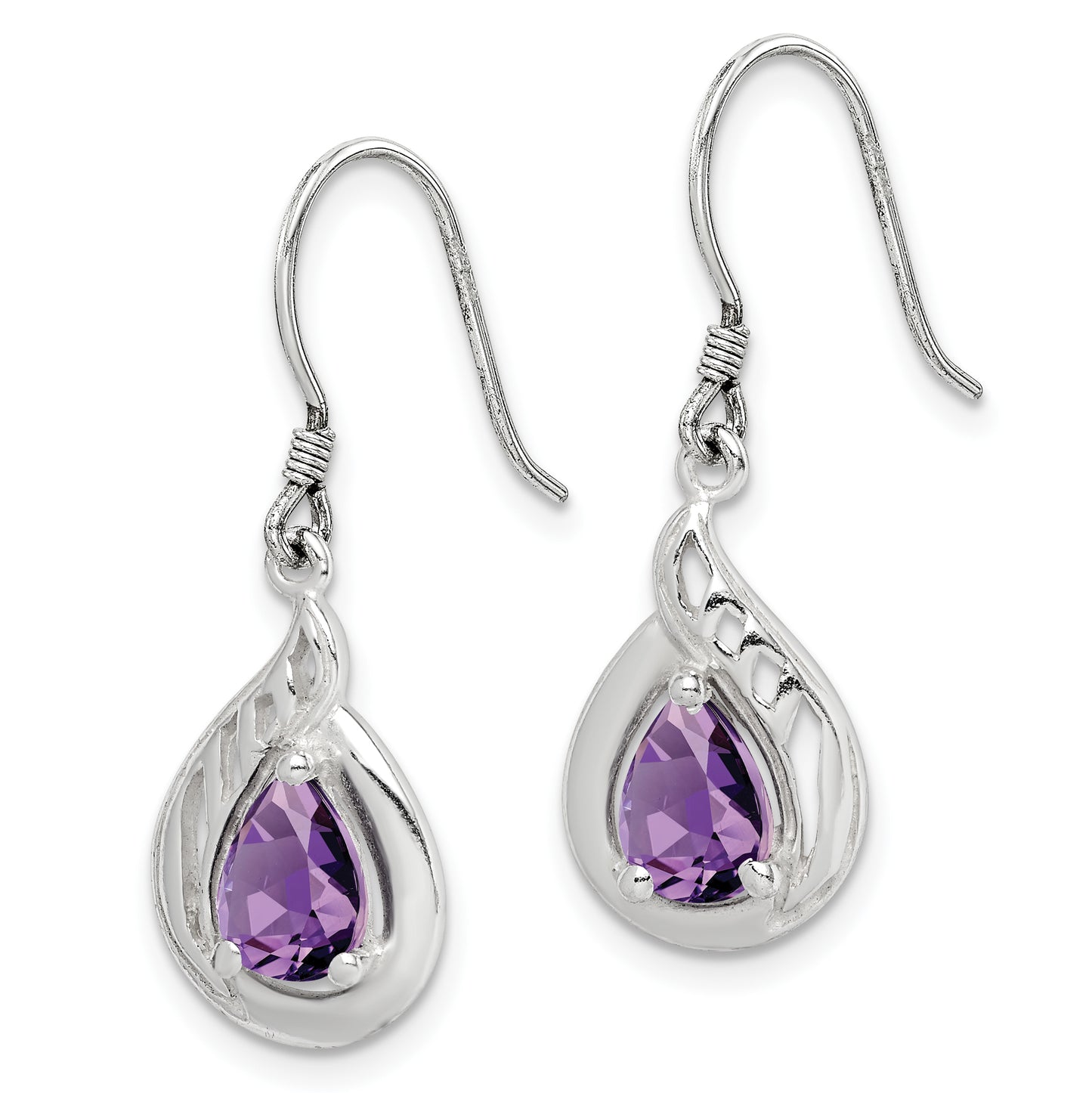 Sterling Silver Amethyst Polished Fancy Dangle Earrings