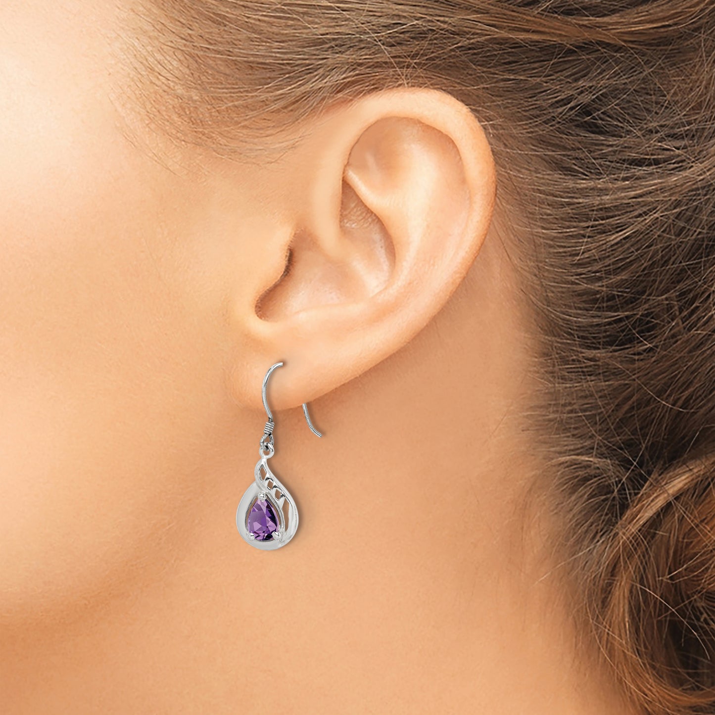 Sterling Silver Amethyst Polished Fancy Dangle Earrings