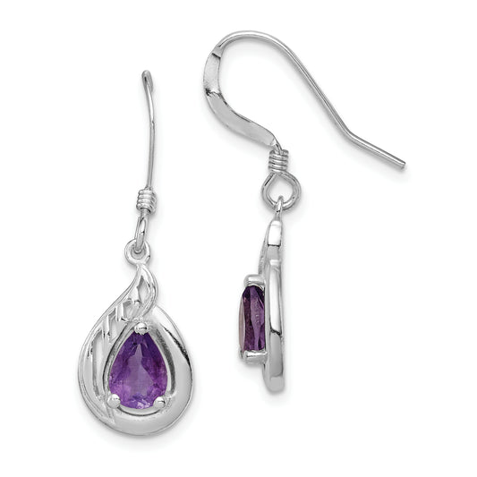 Sterling Silver Amethyst Polished Fancy Dangle Earrings