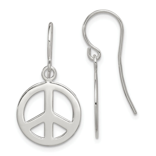 Sterling Silver Polished Peace Sign Dangle Earrings