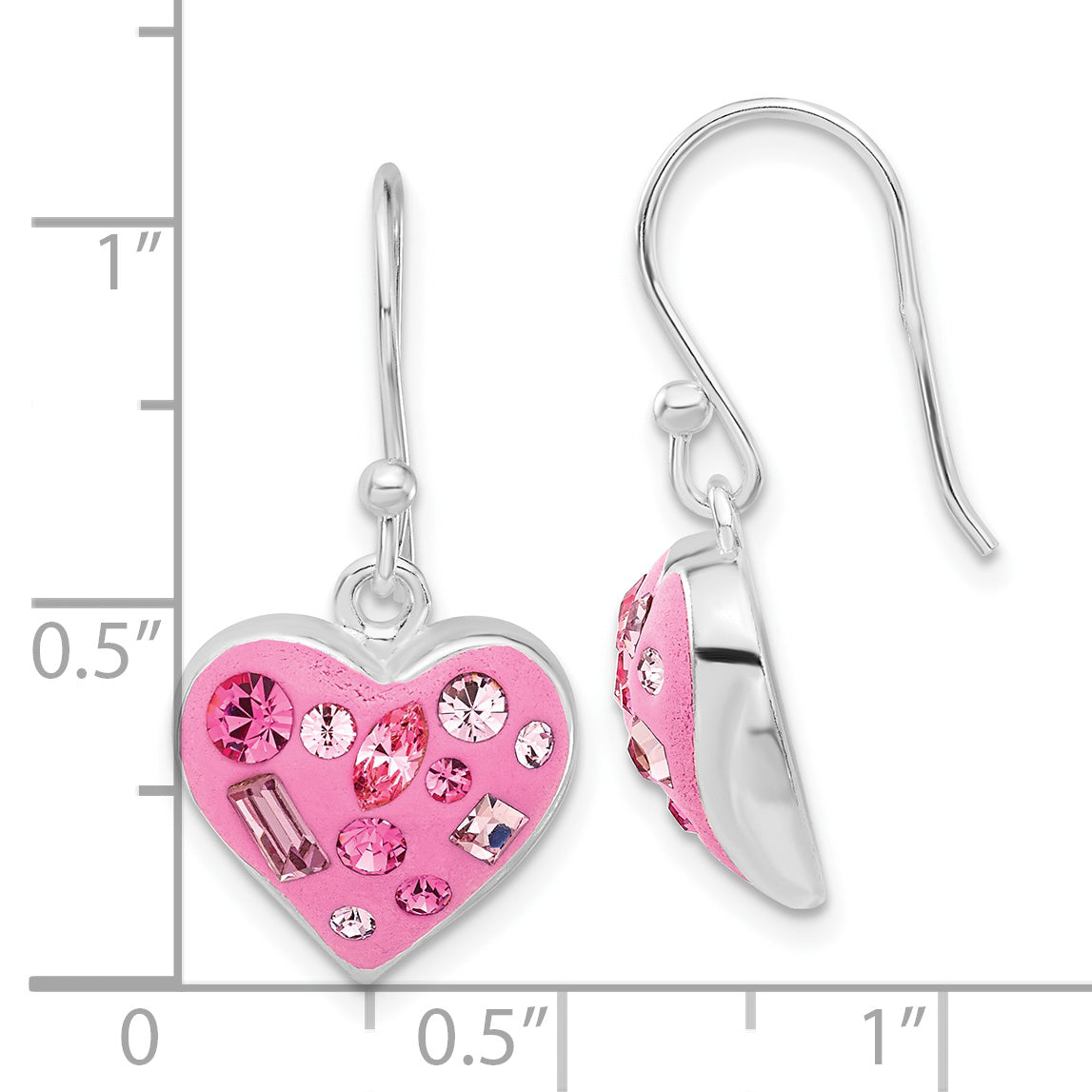 Sterling Silver Stellux Crystal Accented Pink Heart Dangle Earrings