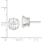 Sterling Silver 10mm Round Snap Set Cross-Cut Cz Stud Earrings