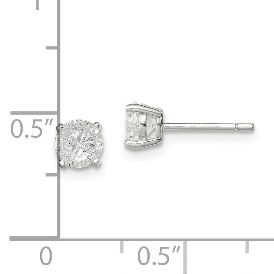 Sterling Silver 5mm Round Basket Set Cross-Cut Cz Stud Earrings