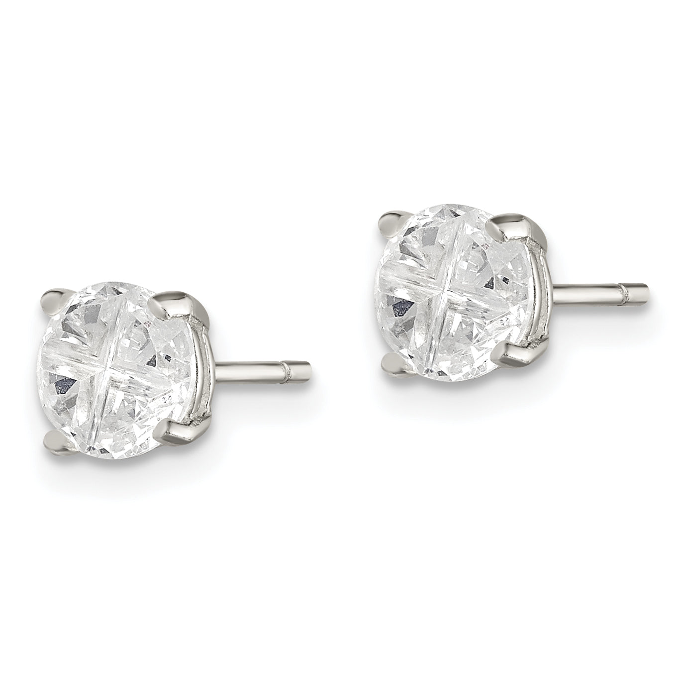 Sterling Silver 6mm Round Basket Set Cross-Cut Cz Stud Earrings