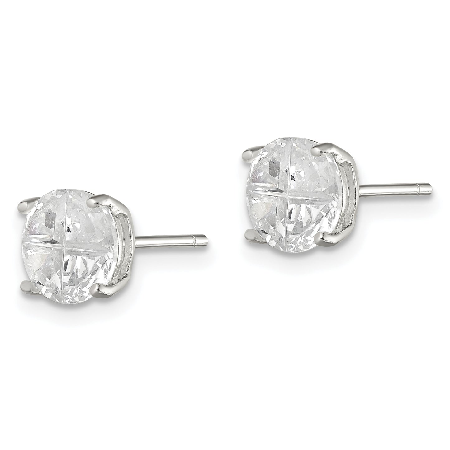 Sterling Silver 7mm Round Basket Set Cross-Cut Cz Stud Earrings