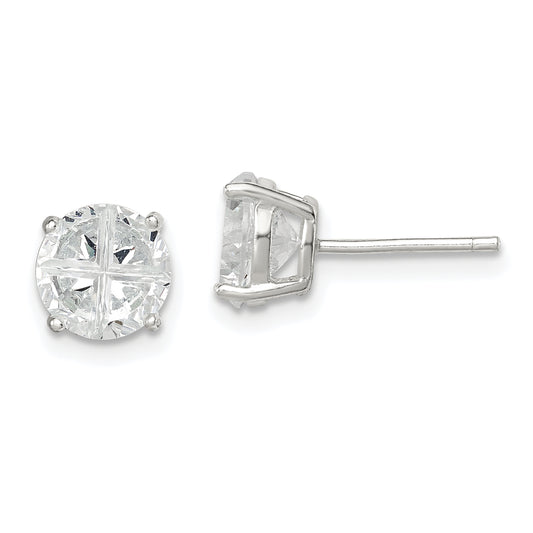 Sterling Silver 7mm Round Basket Set Cross-Cut Cz Stud Earrings