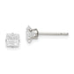 Sterling Silver 4mm Square Snap Set Cross-Cut Cz Stud Earrings