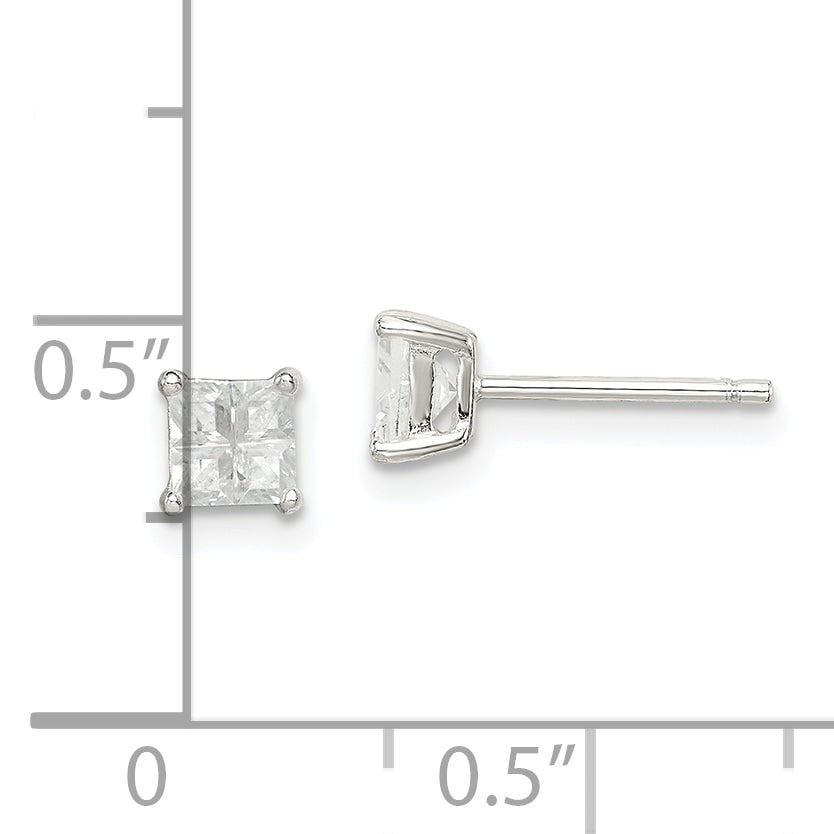 Sterling Silver 4mm Square Cross-Cut Cz Basket Set Stud Earrings