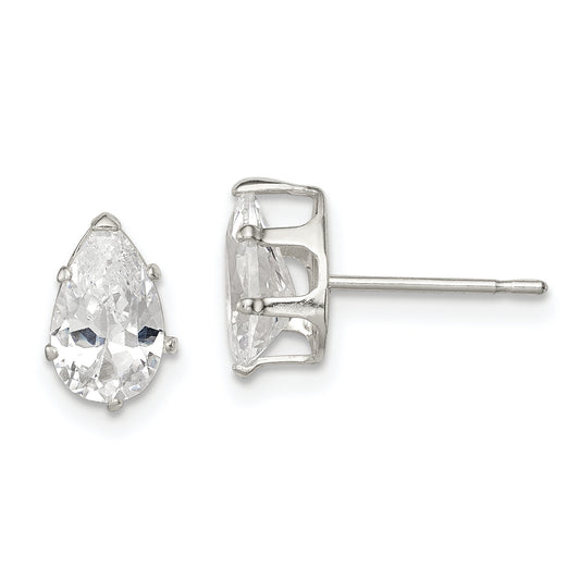 Sterling Silver Polished 8X5mm Pear Snap Set Cz Stud Earrings