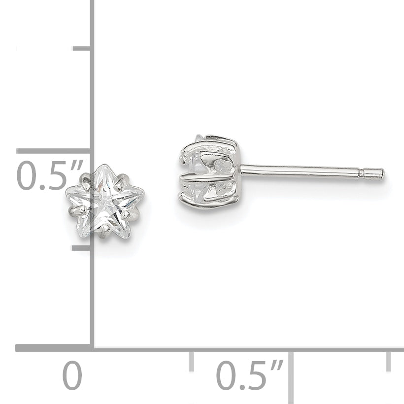 Sterling Silver Polished 5mm Star Basket Set Cz Stud Earrings