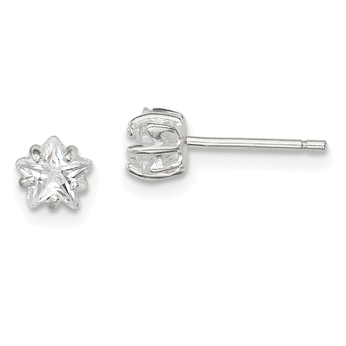 Sterling Silver Polished 5mm Star Basket Set Cz Stud Earrings