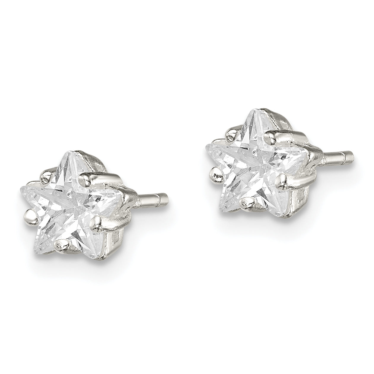 Sterling Silver Polished 6mm Star Basket Set Cz Stud Earrings