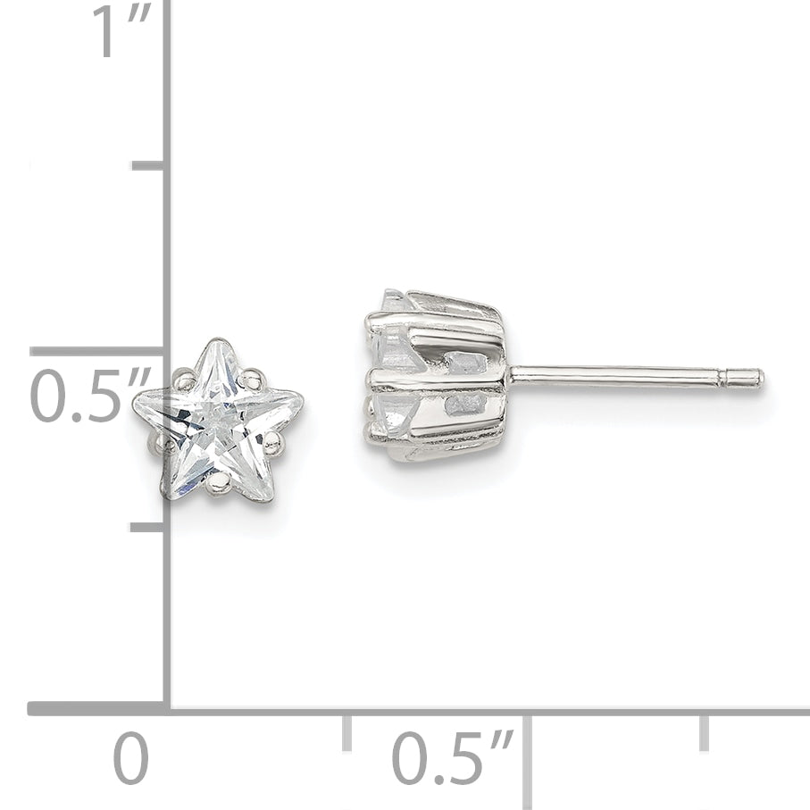 Sterling Silver Polished 6mm Star Basket Set Cz Stud Earrings