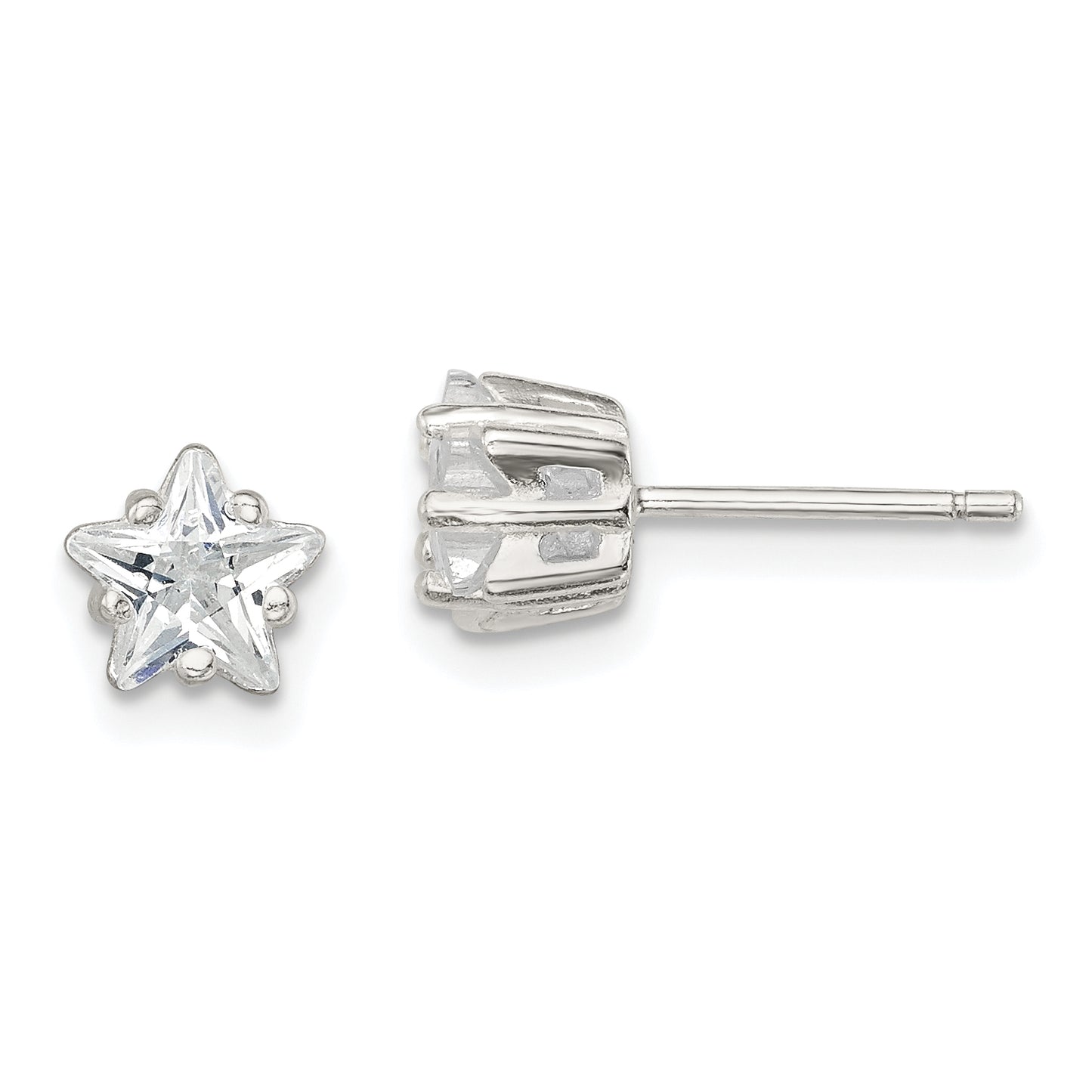 Sterling Silver Polished 6mm Star Basket Set Cz Stud Earrings