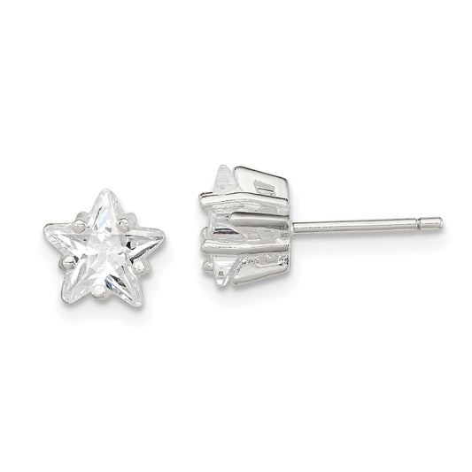 Sterling Silver Polished 7mm Star Basket Set Cz Stud Earrings