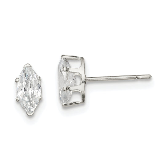 Sterling Silver Polished 7X3.5mm Marquise Snap Set Cz Stud Earrings