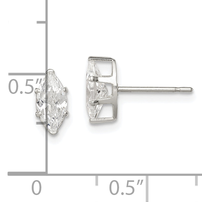 Sterling Silver Polished 8X4mm Marquise Snap Set Cz Stud Earrings