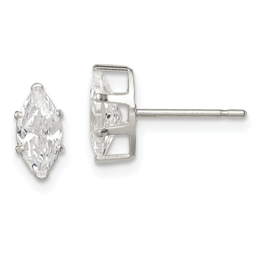 Sterling Silver Polished 8X4mm Marquise Snap Set Cz Stud Earrings