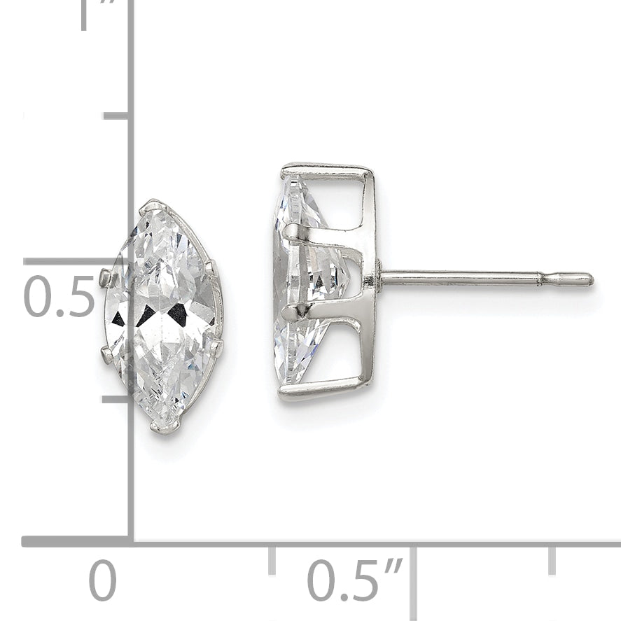 Sterling Silver Polished 10X5mm Marquise Snap Set Cz Stud Earrings