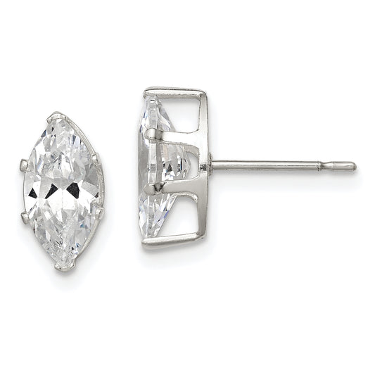 Sterling Silver Polished 10X5mm Marquise Snap Set Cz Stud Earrings