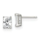 Sterling Silver Polished Emerald-Cut 7X5mm Basket Set Cz Stud Earrings