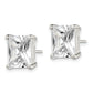 Sterling Silver Polished Emerald-Cut 10X8mm Basket Set Cz Stud Earrings