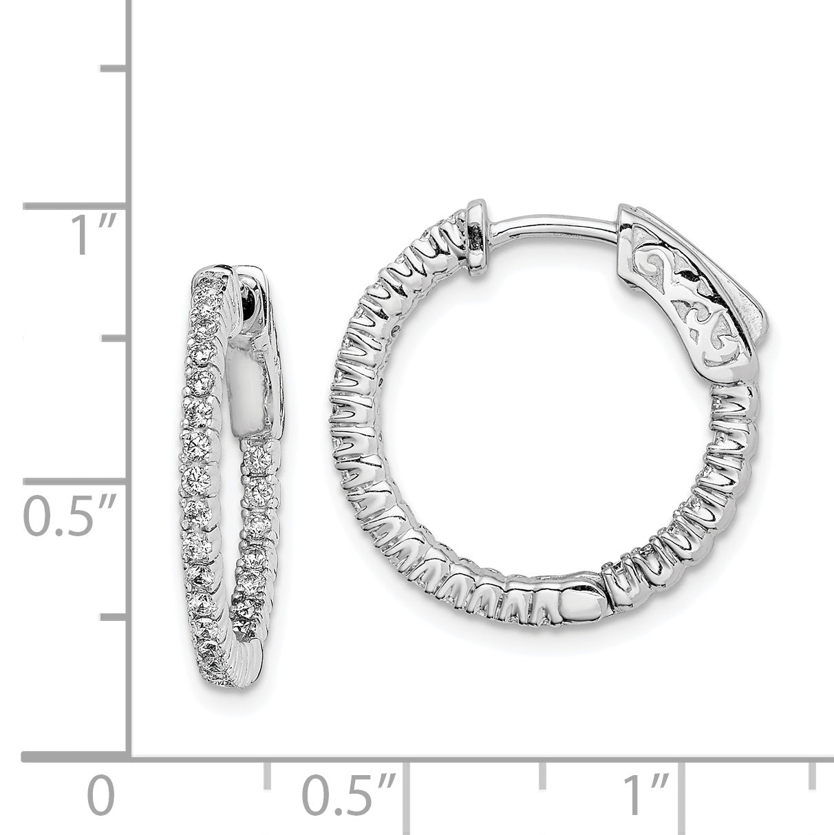 Sterling Silver Shimmer Rhodium-Plated 50 Stone 1.3mm Cz In And Out Round Hinged Hoop Earrings