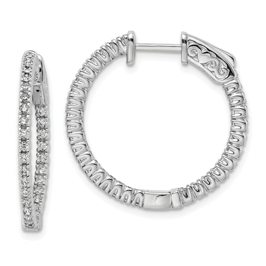 Sterling Silver Shimmer Rhodium-Plated 60 Stone 1.3mm Cz In And Out Round Hinged Hoop Earrings