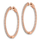 Sterling Silver Shimmer Rose-Tone Flash Rose Gold-Plated 100 Stone 1.3mm Cz In And Out Round Hinged Hoop Earrings