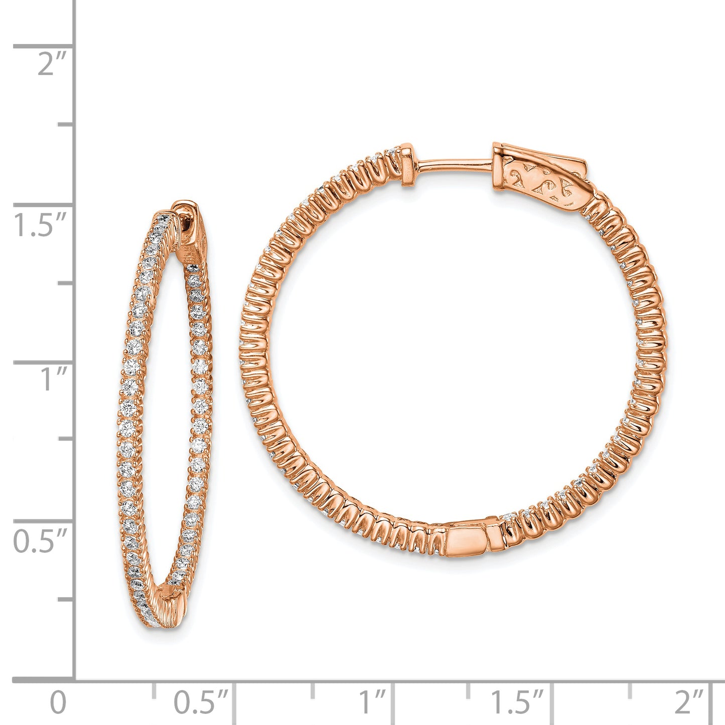 Sterling Silver Shimmer Rose-Tone Flash Rose Gold-Plated 100 Stone 1.3mm Cz In And Out Round Hinged Hoop Earrings