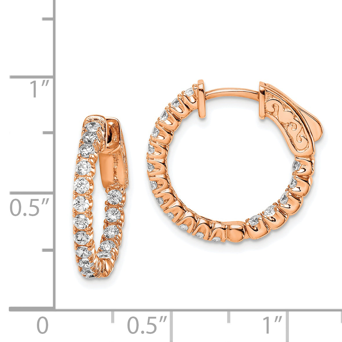 Sterling Silver Shimmer Rose-Tone Rose Gold-Plated 34 Stone 2.0mm Cz In And Out Round Hinged Hoop Earrings