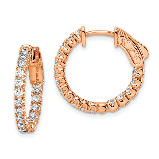 Sterling Silver Shimmer Rose-Tone Rose Gold-Plated 34 Stone 2.0mm Cz In And Out Round Hinged Hoop Earrings